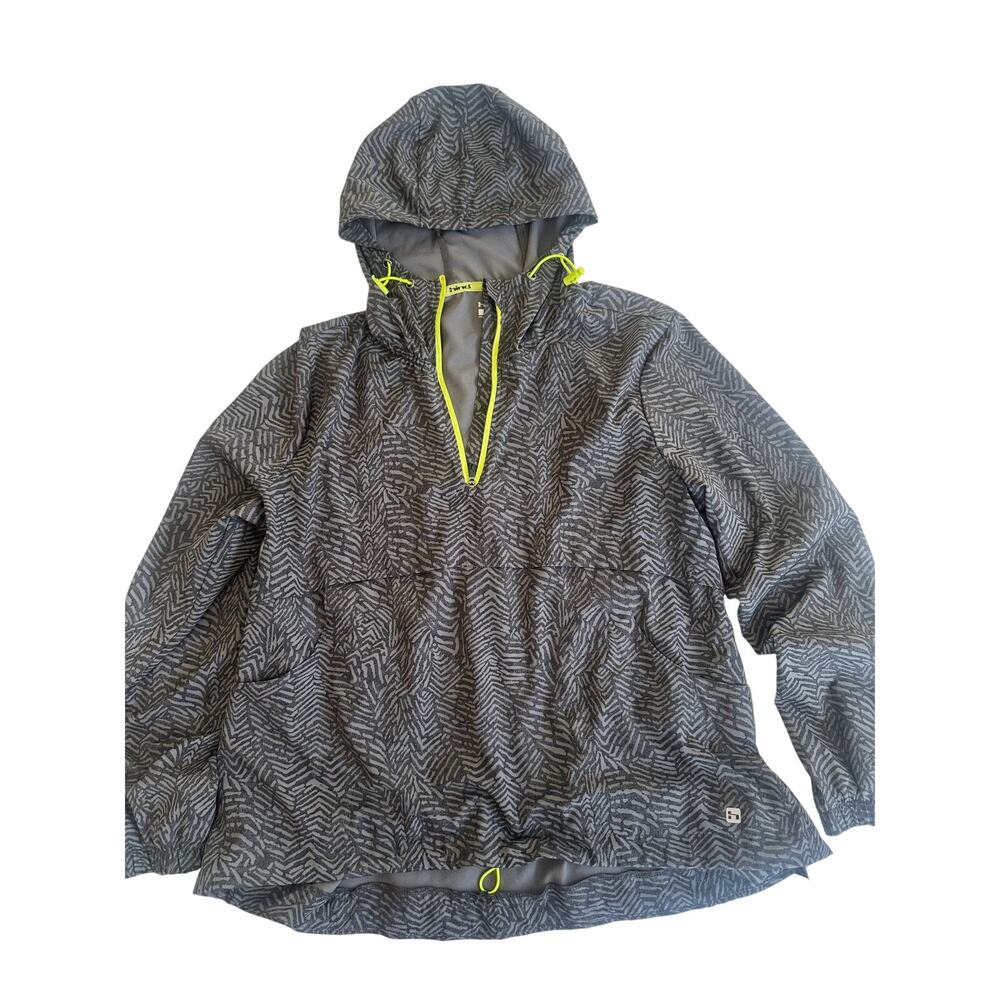 Hind Running Women's L Windbreaker Pullover Gray Zig Zag Neon Trim 1/4 Zip